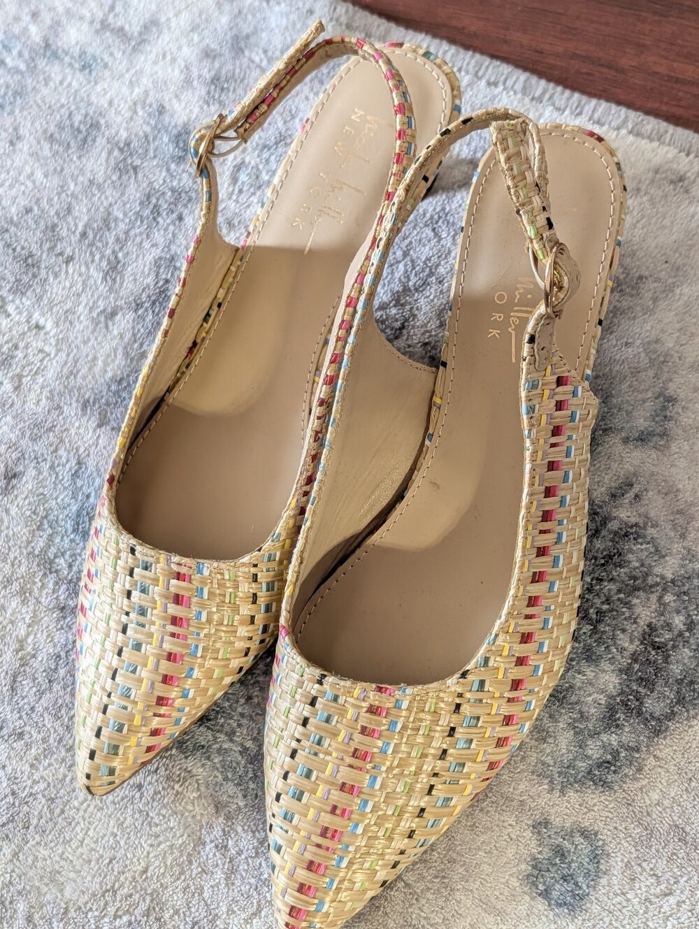 Nicole Miller/ Raffia Kitten Heel Slingback Pump In Multi Raffia Woven 6.5
